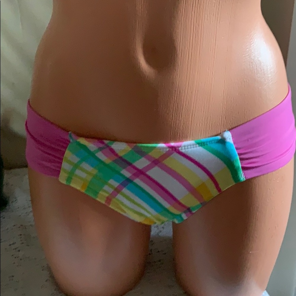 NWT ROXY pink plaid cheeky HOT swim pant teeny hrs S
